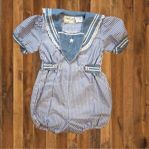 ⛵ Vintage JoJo Fashions Sailor Romper – Blue & White Stripes – 3X Kids ⛵